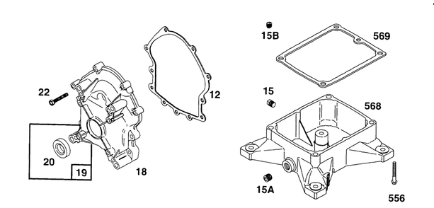 Crankcase Cover,sump Base Diagram and Parts List for 402417-0640-XX  Briggs and Stratton Engine